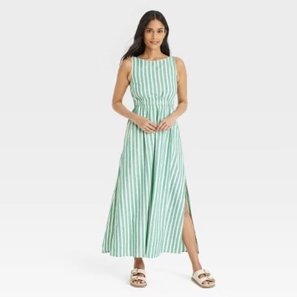 Universal Thread NWT Women's Maxi A-Line Dress Green Striped Size XXL